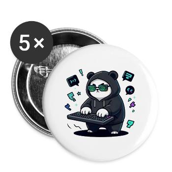 Panda Hacker in Neon Hoodie - Buttons large 2.2''/56 mm (5-pack) - white - Front