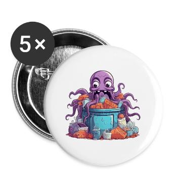 Lila Kraken im Eimer Chaos - Buttons groß 56 mm (5er Pack) - Weiß - Vorne