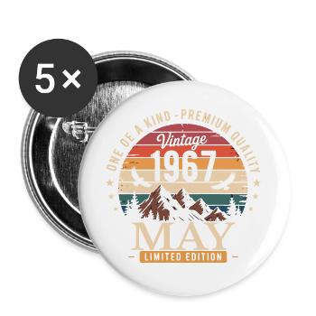 Vintage Mai 1967 Geburtstag Mai 1967 - Buttons groß 56 mm (5er Pack) - Weiß - Vorne