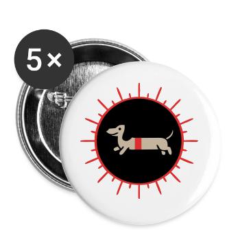Retro Dackel Sonne Vintage - Buttons groß 56 mm (5er Pack) - Weiß - Vorne