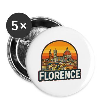 Florence, Italie, Art rétro de la silhouette du coucher de soleil - Lot de 5 grands badges (56 mm) - blanc - Devant