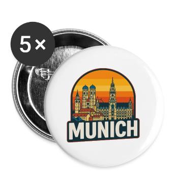 Munich Germany Retro Sunset Skyline Art - Buttons large 2.2''/56 mm (5-pack) - white - Front
