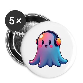 Gespenst mit Kopfhörern - Buttons groß 56 mm (5er Pack) - Weiß - Vorne