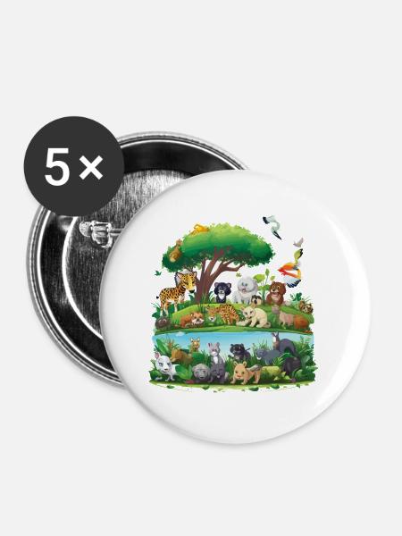Waldtier-Paradies am Fluss - Buttons groß 56 mm (5er Pack) - Weiß