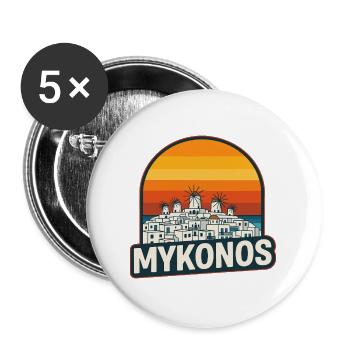 Mykonos Greece Windmills Retro Sunset Art - Buttons large 2.2''/56 mm (5-pack) - white - Front
