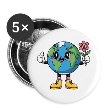 T-shirt Planète Terre Souriante Cadeaux  - Lot de 5 grands badges (56 mm) - blanc - Devant