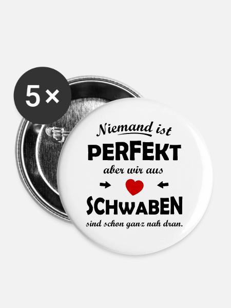 Schwaben Herz – roter Akzent - Buttons groß 56 mm (5er Pack) - Weiß
