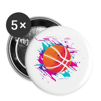 Basketball Synthwave - Buttons groß 56 mm (5er Pack) - Weiß - Vorne