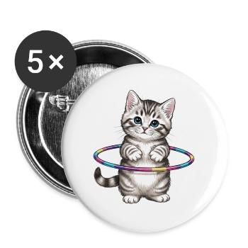 Chatton Mignon  Design Kawaii Sport Fun - Lot de 5 grands badges (56 mm) - blanc - Devant