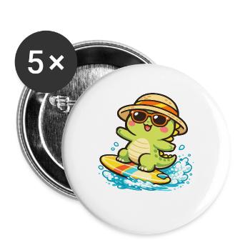 Sonnige Surf-Schildkröte - Buttons groß 56 mm (5er Pack) - Weiß - Vorne