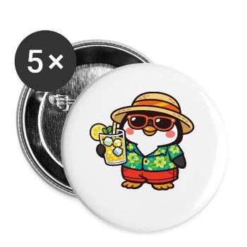 Pinguin Strandabenteuer Hawaii - Buttons groß 56 mm (5er Pack) - Weiß - Vorne