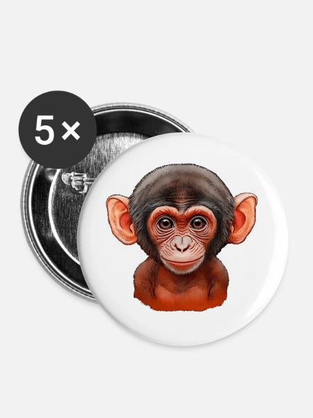 Süßer JungAffe Charm - Buttons groß 56 mm (5er Pack) - Weiß