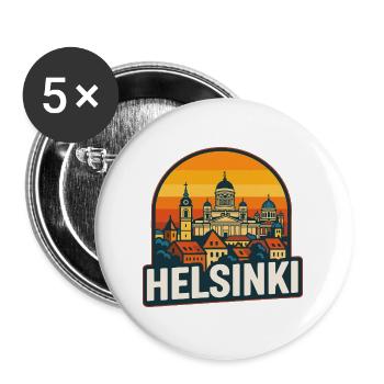 Helsinki Finland Retro Sunset Skyline Art - Buttons large 2.2''/56 mm (5-pack) - white - Front