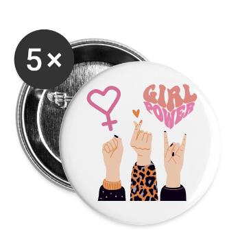 GIRL POWER, SISTERS, LOVE & ROCK ON! 💪❤️♀️ - Buttons large 2.2''/56 mm (5-pack) - white - Front