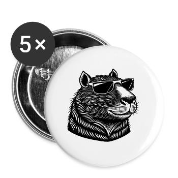 Capybara avec des lunettes de soleil - Lot de 5 grands badges (56 mm) - blanc - Devant