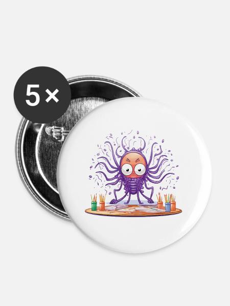 Kreativer Tinten-Octopus - Buttons groß 56 mm (5er Pack) - Weiß