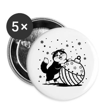 Cute Fluffy Cat with a Big Christmas Bauble - Buttons large 2.2''/56 mm (5-pack) - white - Front