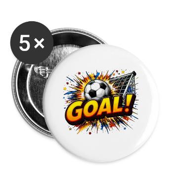 Tor Bang: Ball und Tor - Buttons groß 56 mm (5er Pack) - Weiß - Vorne