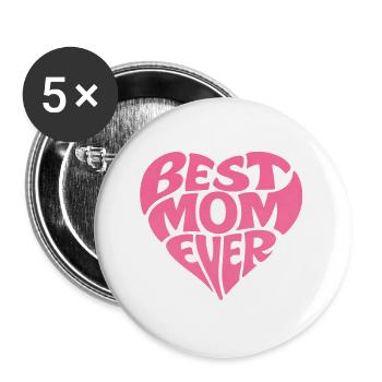 Meilleur cadeau de fête des mères pour un cœur de maman - Lot de 5 grands badges (56 mm) - blanc - Devant