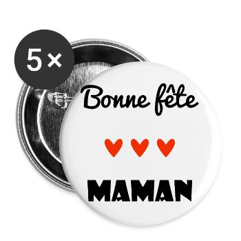 BONNE FÊTE. COEUR. BONNE FÊTE MAMAN. MAMAN. FÊTE - Lot de 5 grands badges (56 mm) - blanc - Devant
