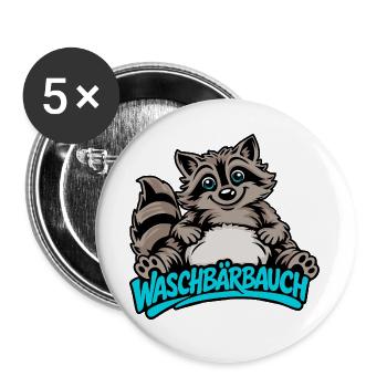 Süßer Waschbär Bauch Cartoon Tier Motiv - Buttons groß 56 mm (5er Pack) - Weiß - Vorne