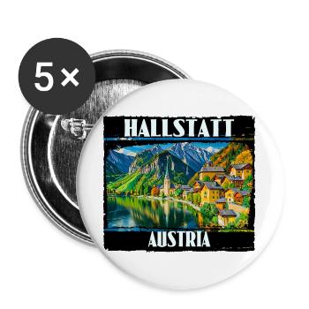Hallstadt Österreich - Buttons groß 56 mm (5er Pack) - Weiß - Vorne