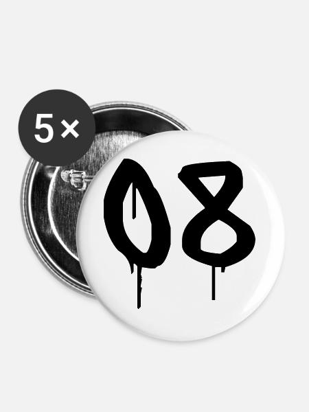 Nummer 08 Urbaner Graffiti-Stil - Buttons groß 56 mm (5er Pack) - Weiß