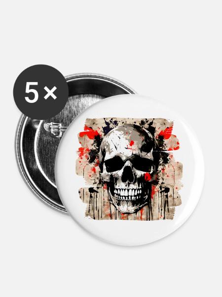 Schädel Graffiti Explosion - Buttons groß 56 mm (5er Pack) - Weiß