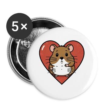 Herzhamster Kuschel-Design - Buttons groß 56 mm (5er Pack) - Weiß - Vorne