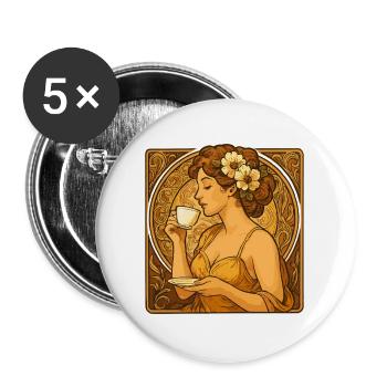 Art Nouveau Pin-Up: Elegante Frau mit Kaffee - Buttons groß 56 mm (5er Pack) - Weiß - Vorne