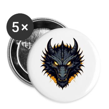 Schwarzer Drache Drachenkopf - Buttons groß 56 mm (5er Pack) - Weiß - Vorne