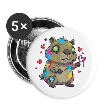 Brightly painted rodent with heart magic - Buttons large 2.2''/56 mm (5-pack) - white - Front