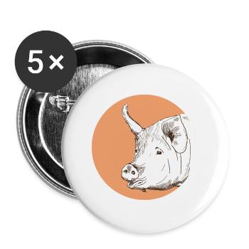 Schwein - Buttons groß 56 mm (5er Pack) - Weiß - Vorne