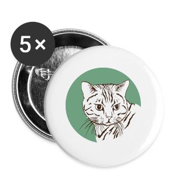 Katze - Buttons groß 56 mm (5er Pack) - Weiß - Vorne