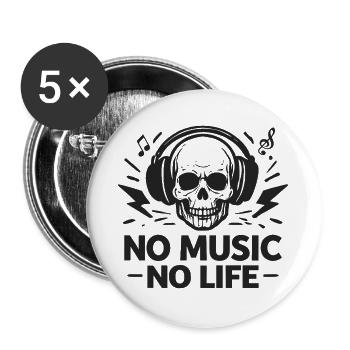 Pas de musique Pas de vie Casque de crâne Musique - Lot de 5 grands badges (56 mm) - blanc - Devant