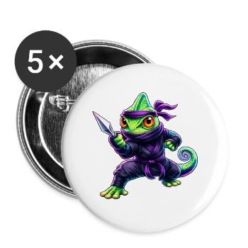 Neon Chameleon Ninja Cyberpunk Animal - Buttons large 2.2''/56 mm (5-pack) - white - Front