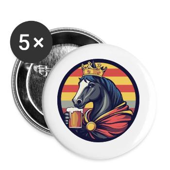 Pferd Bier Lustig - Buttons groß 56 mm (5er Pack) - Weiß - Vorne