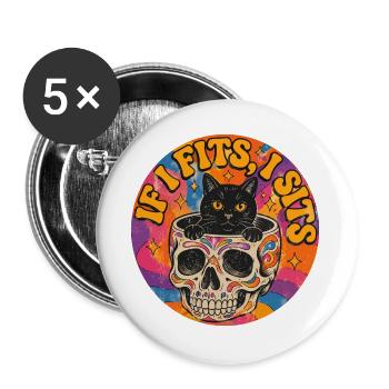 Chat dans un crâne : design de tatouage à l’ancienne - Lot de 5 grands badges (56 mm) - blanc - Devant