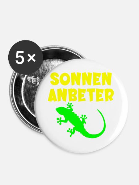 Sonnenanbeter Eidechse - Sommer Sonne - Buttons groß 56 mm (5er Pack) - Weiß