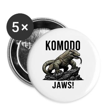 Dragon de Komodo Jaws Danger Lézard Noir - Lot de 5 grands badges (56 mm) - blanc - Devant