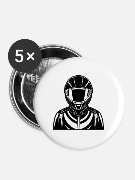 Rennfahrer - Buttons groß 56 mm (5er Pack) - Weiß