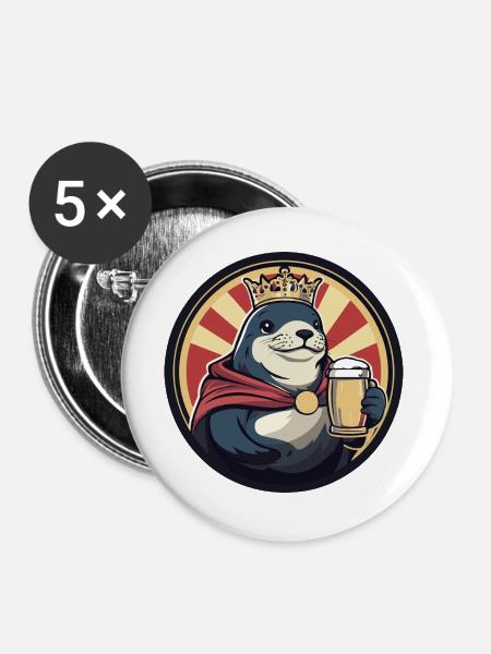 Robbe Tier Bier Lustig - Buttons groß 56 mm (5er Pack) - Weiß