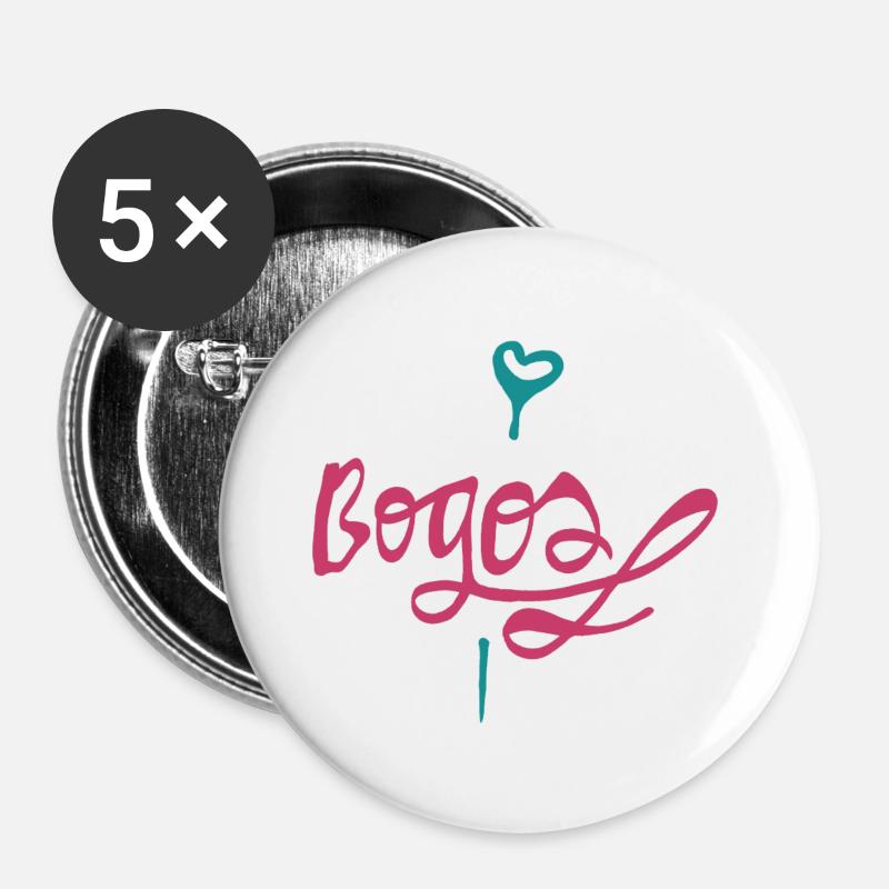 Heart font with flourishes - Buttons large 2.2''/56 mm (5-pack) - white