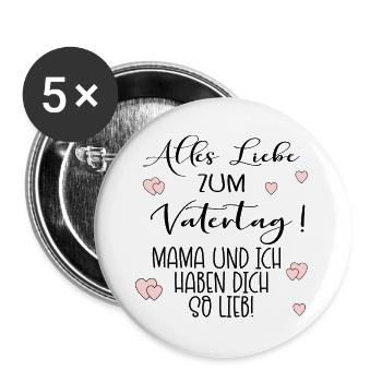 Vatertag - Mama Papa Kind - Buttons groß 56 mm (5er Pack) - Weiß - Vorne