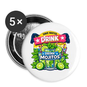 Sauvez l'eau, buvez Mojitos - Lot de 5 grands badges (56 mm) - blanc - Devant