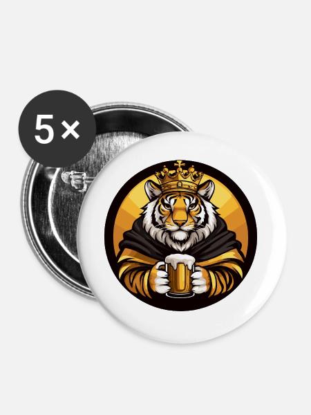 Tiger Bier Lustig - Buttons groß 56 mm (5er Pack) - Weiß