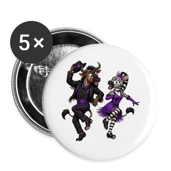 Gnu und Zebra im glamourösen Stepptanz - Buttons groß 56 mm (5er Pack) - Weiß - Vorne
