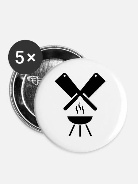 Grillen - Buttons groß 56 mm (5er Pack) - Weiß
