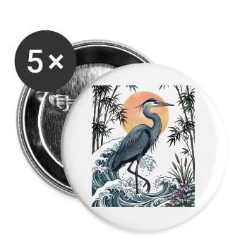 Great Blue Heron Great Wave Coastal Wildlife Art - Buttons large 2.2''/56 mm (5-pack) - white - Front