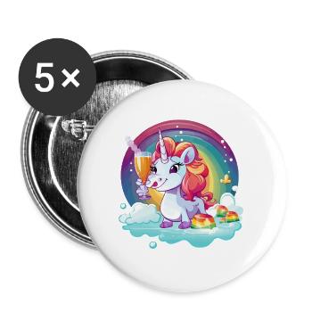 Regenbogen‑Unicorn Feierglanz - Buttons groß 56 mm (5er Pack) - Weiß - Vorne